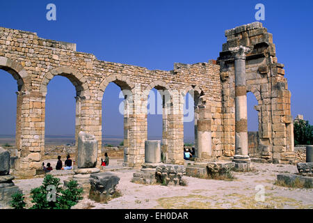 Marokko, Volubilis, alte römische Ruinen, Basilika Stockfoto