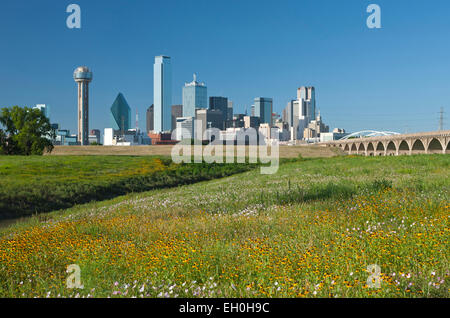 2009 HISTORISCHE SKYLINE DES STADTZENTRUMS TRINITY RIVER GREENBELT PARK DALLAS TEXAS USA Stockfoto