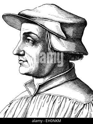 Verbesserte Digitalbild Huldrich Zwingli oder Huldreich Zwingli, Zürich Reformer, historische Illustration, Porträt, 1880 Stockfoto