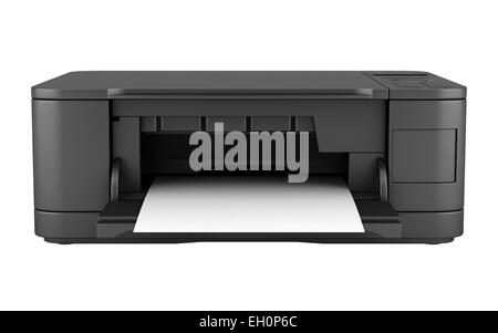 moderne schwarze Büro-Multifunktionsdrucker isoliert auf weißem Hintergrund Stockfoto