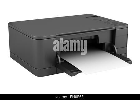 moderne schwarze Büro-Multifunktionsdrucker isoliert auf weißem Hintergrund Stockfoto