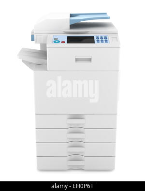 moderne Büro-Multifunktionsdrucker isoliert auf weißem Hintergrund Stockfoto
