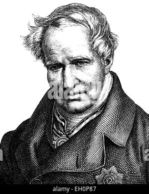 Porträt von Friedrich Wilhelm Heinrich Alexander von Humboldt, wurde 14. September 1769 - 6. Mai 1859, eine preußische Geograph, Naturforscher, Explorer und einflussreicher Vertreter der romantischen Philosophie und Wissenschaft, Deutschland, digital verbesserte Wiedergabe einer Holzschnitt-Publikation aus dem Jahr 1888 Stockfoto