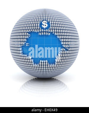 Einsparungen-Symbol auf Globus gebildet mit Dollarzeichen Stockfoto