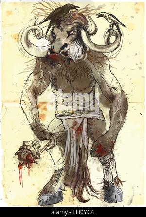 Minotaurus griechische Fabelwesen Legendenbild Stock-Vektorgrafik - Alamy