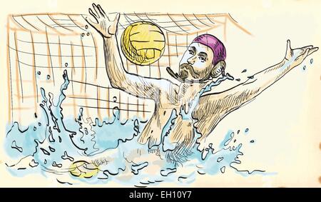Wasserball, Torwart - eine Hand gezeichnete Vektor Stock Vektor