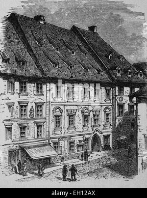 Wallenstein Haus in Eger, Cheb, Tschechische Republik, historische Holzschnitt, ca. 1865 Stockfoto