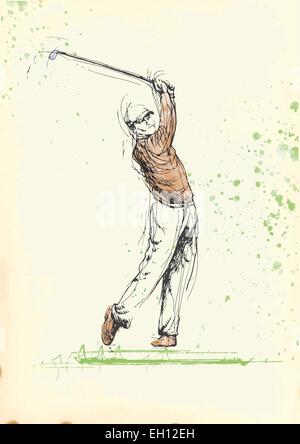 Eine handgezeichnete Vektor-Illustration (editierbar in Gruppe und Schichten) - Golfspieler Stock Vektor