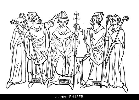 St. Thomas von Canterbury, Thomas Becket 1118-1170, Lord Chancellor, hier als Erzbischof von Canterbury, Holzschnitt aus dem Jahr 1880 Stockfoto