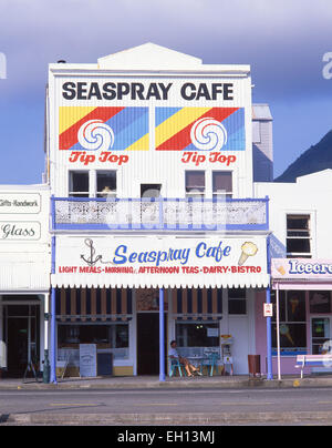 Seaspray Cafe, London Quay, Picton, Queen Charlotte Sound, Marlborough Sounds, Marlborough Region, Südinsel, Neuseeland Stockfoto