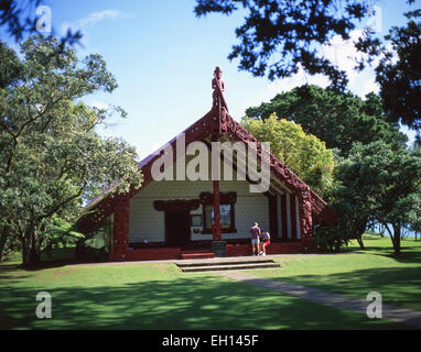 TE Whare Runanga Meeting House, Waitangi Treaty Grounds, Waitangi, Bay of Islands, Northland Region, North Island, Neuseeland Stockfoto