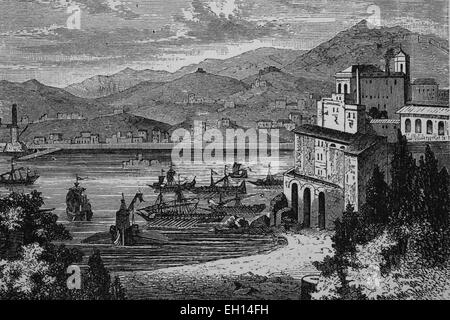 Genua im Mittelalter, Italien, historischen Holzschnitt, um 1870 Stockfoto