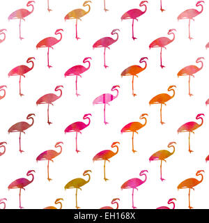 Weiß und Pink Flamingo Aquarell Muster Flamingos Polk Dot Hintergrundtextur Stockfoto