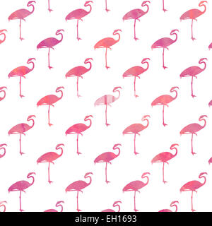 Weiß und Pink Flamingo Aquarell Muster Flamingos Polk Dot Hintergrundtextur Stockfoto