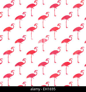 Weiß und Pink Flamingo Aquarell Muster Flamingos Polk Dot Hintergrundtextur Stockfoto