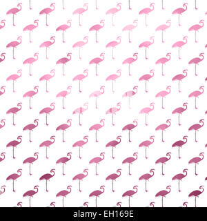 Weiß und Pink Flamingo Faux Metallfolie Muster Flamingos Polk Dot Hintergrundtextur Stockfoto