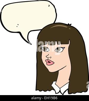 Cartoon hübsches Mädchen mit langen Haaren mit Sprechblase Stock Vektor