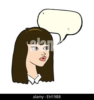 Cartoon hübsches Mädchen mit langen Haaren mit Sprechblase Stock Vektor