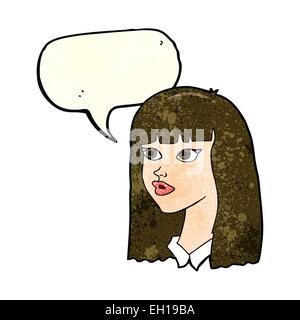 Cartoon hübsches Mädchen mit langen Haaren mit Sprechblase Stock Vektor