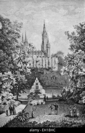 Kurpark in Wiesbaden, Deutschland, historische Abbildung, 1877 Stockfoto