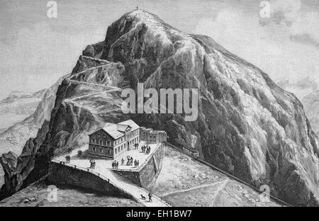 Gipfel des Pilatus Berg, Pilatuskulm Hotel, Schweiz, Geschichtsbild über 1893 Stockfoto