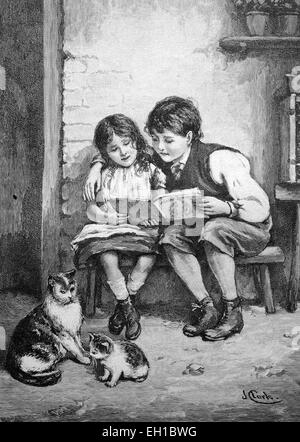 Kinder lesen ein Buch, Geschichtsbild, ca. 1893 Stockfoto