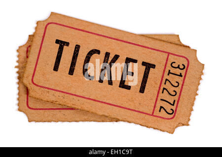 Alten Kinokarten auf weißem Hintergrund. Stockfoto