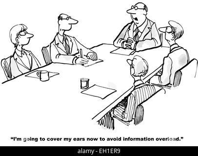 Karikatur von Geschäftsmann Chef sagen, ich werde meine Ohren jetzt um Informationsüberlastung zu vermeiden. Stock Vektor