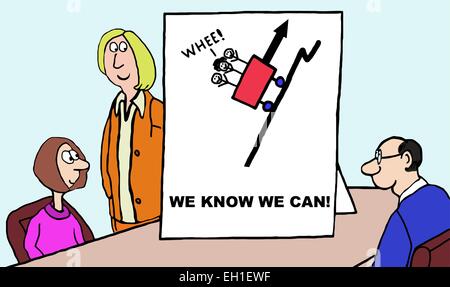 Cartoon zeigt die Großunternehmen Teamarbeit sowie ihr Vertrauen - wir wissen, wir können. Stock Vektor