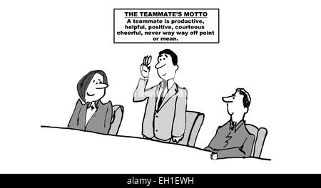 Karikatur von Geschäftsmann Mitspieler Motto besagt: ein Mitspieler ist produktiv, hilfreich, positiv, freundlich, fröhlich,... bedeuten. Stock Vektor