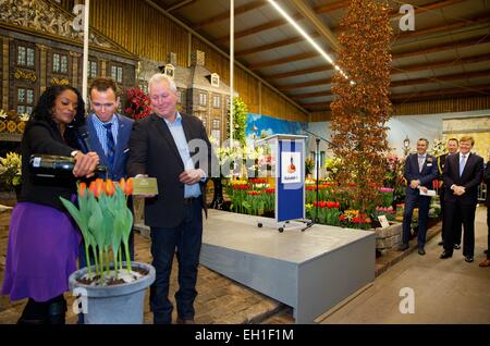 König Willem-Alexander öffnet die 35. Frühling Garten Breezand, 4. März 2015. Über 40 Winzer aus dem Kopf von Nordholland Messe jedes Jahr in dieser Ausstellung eine Vielzahl von Lampen gehören Tulpen, Narzissen, Krokusse und Hyazinthen RPE/Albert Nieboer / Frankreich, - Nein-Draht-Dienst - Stockfoto