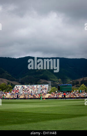 Nelson, Neuseeland. 5. März 2015. Gesamtansicht der Saxton Oval während der ICC Cricket WM Spiel zwischen Bangladesch und Schottland an Saxton Oval auf 5. März 2015 in Nelson, Neuseeland, Wetter, Wolken, Funktion. Stockfoto