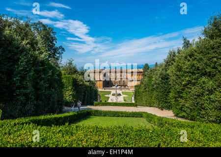 Ansicht des Palazzo Pitti, der Boboli-Gärten oder der Giardino di Boboli, Florenz, Toskana, Italien Stockfoto