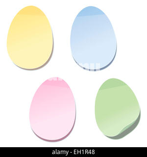 Haftnotizen in Ostern Ei-Form - leer gelb, blau, rosa und grün Notizpapier. Stockfoto