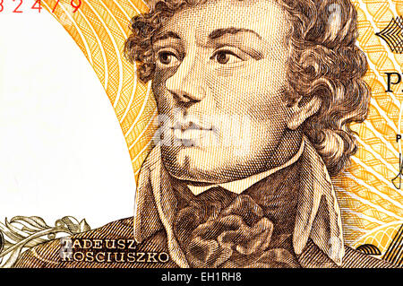 Ausschnitt aus einer polnischen 500zl Banknote zeigt Porträt von Andrzej Tadeusz Bonawentura Kosciuszko (1746-1817) Stockfoto