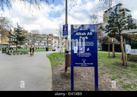 Alta Ali Park ist ein kleiner Park an der Adler Street, White Church Lane und Whitechapel Road, London E1, früher bekannt als St. Marien Stockfoto