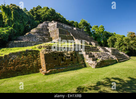 Jaguar-Tempel in Lamanai, Maya-Ruinen, Regenwald in der Nähe von Indian Kirche Dorf, Orange Walk District, Belize Stockfoto