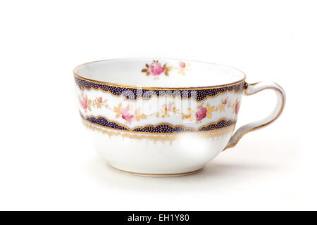 Alten Wedgwood Porzellan Teetasse in gold, blau & rosa Rosen dekoriert Stockfoto