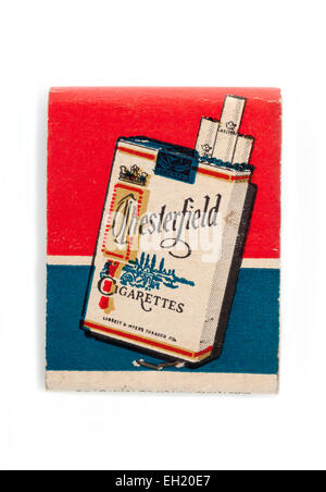 Vintage American Matchbook Werbung Chestefield Zigaretten (hintere oder hintere Ansicht) Stockfoto