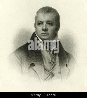 Antike c1885 Stahlstich, Sir Walter Scott. Sir Walter Scott, 1. Baronet, FRSE (15. August 1771 - 21. September 1832) war ein schottischer historischer Schriftsteller, Dramatiker und Dichter. Scott war der erste englischsprachige Schriftsteller, eine wahrhaft internationale Karriere in seinem Leben, mit vielen zeitgenössischen Leser in Europa, Australien und Nordamerika haben. Stockfoto