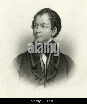 Antike c1885 Stahlstich, Thomas Moore. Thomas Moore (28. Mai 1779 - 25. Februar 1852) war ein irischer Dichter, Sänger, Songwriter und Entertainer, jetzt am besten für die Texte von "The Minstrel Boy" und "The Last Rose of Summer" in Erinnerung. Er war mit John Murray, verantwortlich für das Brennen von Lord Byron Memoiren nach seinem Tod. Zu seinen Lebzeiten wurde er oft als Anacreon Moore bezeichnet. Stockfoto