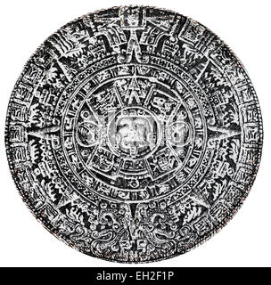Aztekischer Kalender-Sonnenstein (Piedra del Sol) von 500 Pesos Banknote, Mexiko, 1984 Stockfoto