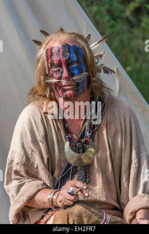 Indianer auf die Nachstellung der 1778 Belagerung von Fort Boonesborough Kentucky. Stockfoto