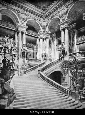 Eines der ersten Autotype Fotos des Treppenhauses der Oper in Paris, Frankreich, um 1880 Stockfoto