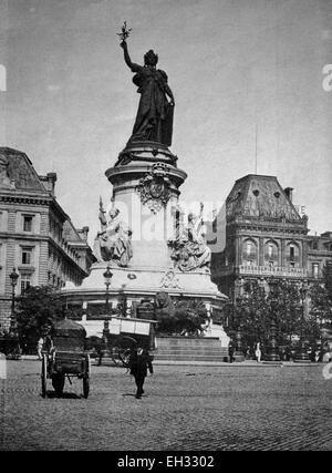 Eines der ersten Autotypen Place De La République, Paris, historische Fotografie, 1884 Stockfoto