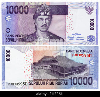 10000 Rupien-Banknote, Sultan Mahmud II. Badaruddin, Indonesien, 2012 Stockfoto