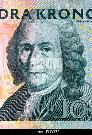 Botaniker Carl Linnaeus aus 100-Kronen-Banknote, Schweden, 2005 Stockfoto