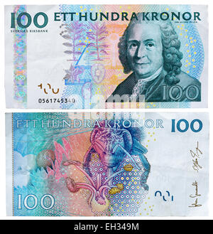 100-Kronen-Banknote, Carl von Linné, Schweden, 2005 Stockfoto