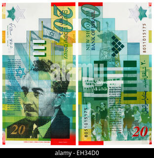 20 neue Sheqalim Banknote, Moshe Sharettund, Israel, 2008 Stockfoto