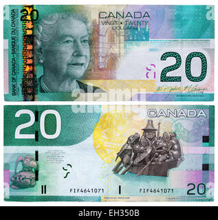 20 Dollar Banknote, Königin Elizabeth II, Kanada, 2009 Stockfoto